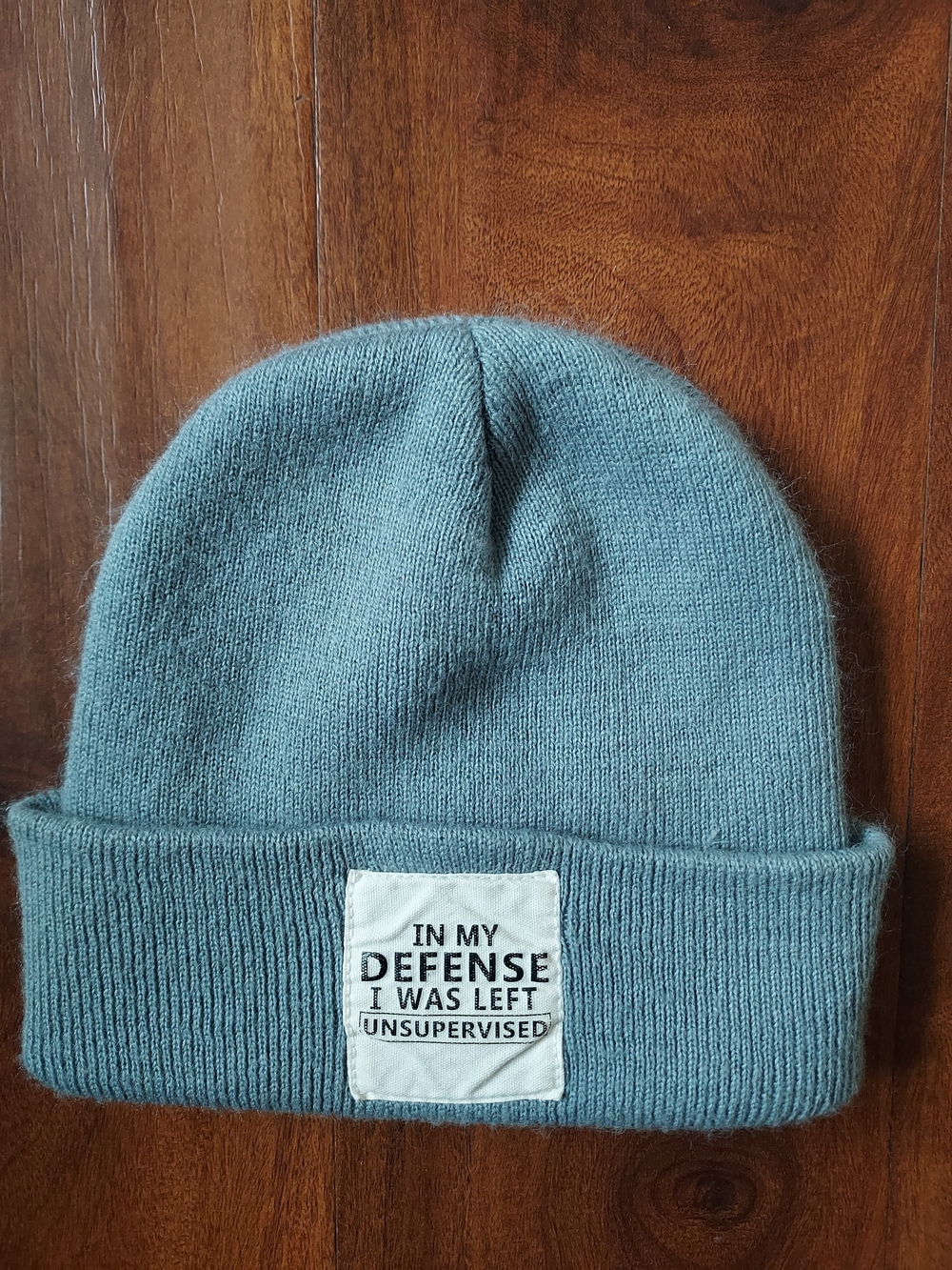 Light Grey Knit Beanie with 'In My Defense' Patch